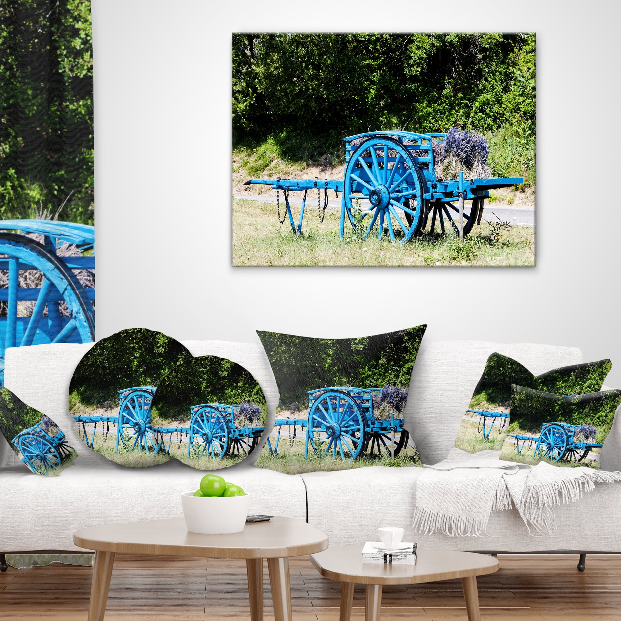 Designart Cart with Lavender in France - Landscape Printed Throw Pillow - 16x16