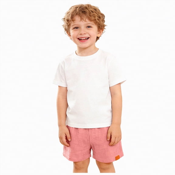 Hessimy Baby Boys Shorts Toddler Unisex Pull On Jogger Shorts Girls Stretchy Cotton Pants with Pocket(Pink,9-10 Years)