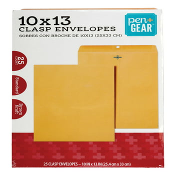 Pen+Gear 10" x 13" Clasp Envelopes, 28 lb. Brown Kraft, Gummed, 25-Count
