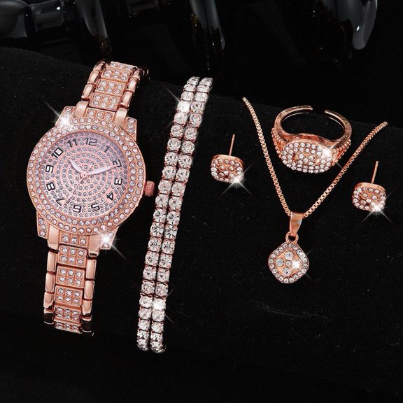 SSKFHGI Casual Ladies Quartz Wrist Watch Bracelet Set 5PCS Women Wristwatch Gift