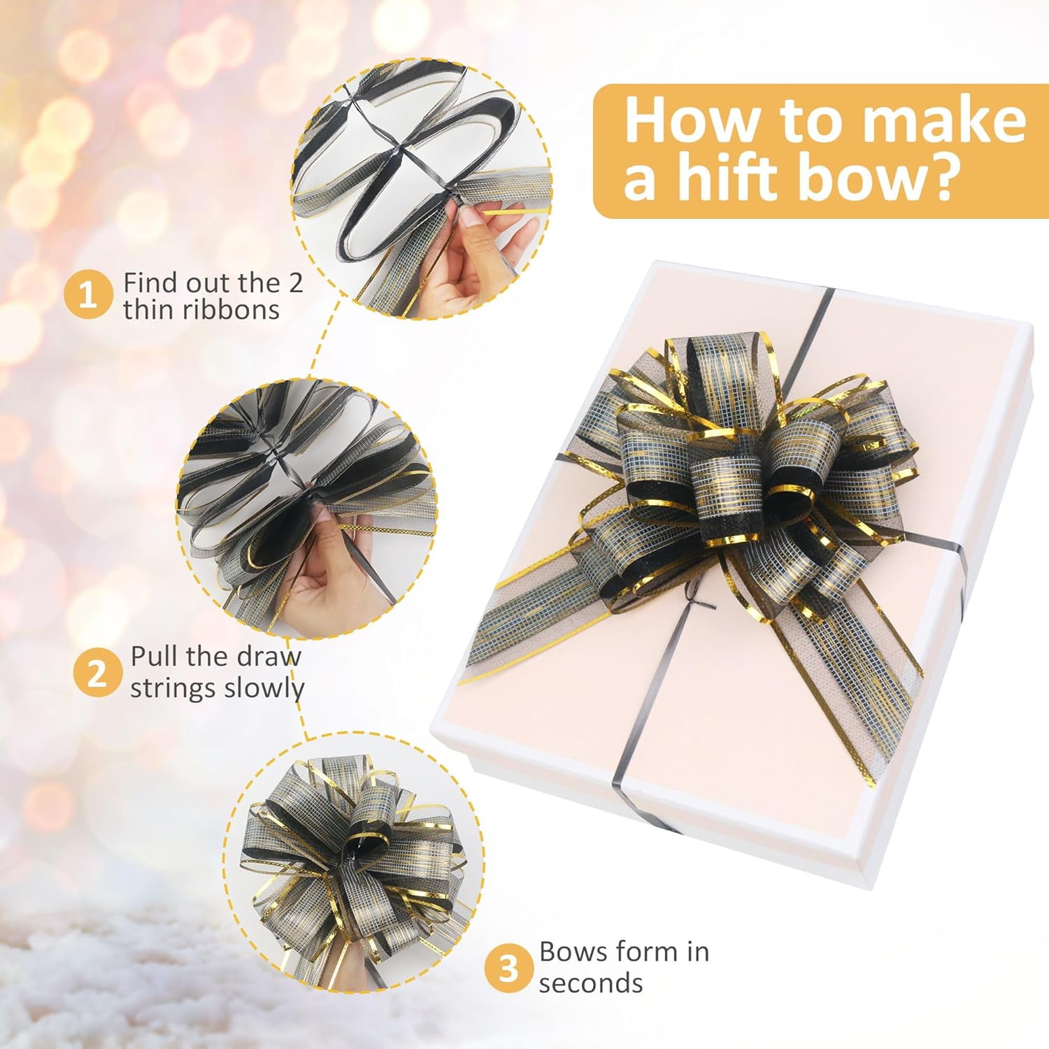 10 Pack Large Pull Bows 6 Inch - Big Black Bows for Gift Wrapping, Ribbon Pull Bows for Mother's Day, Wedding Baskets Birthdays Gift