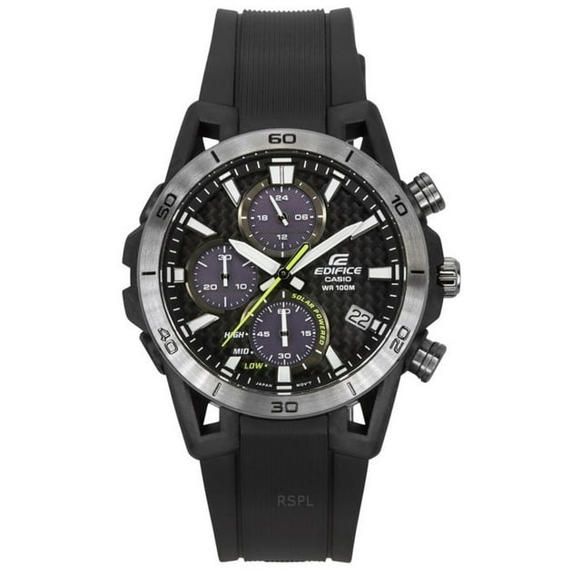 Casio Reloj Edifice Suspensione Analógico Cronógrafo con Correa de Resina, Esfera Gris, Solar, EQS-960PB-1AV, 100 M, para Hombre.