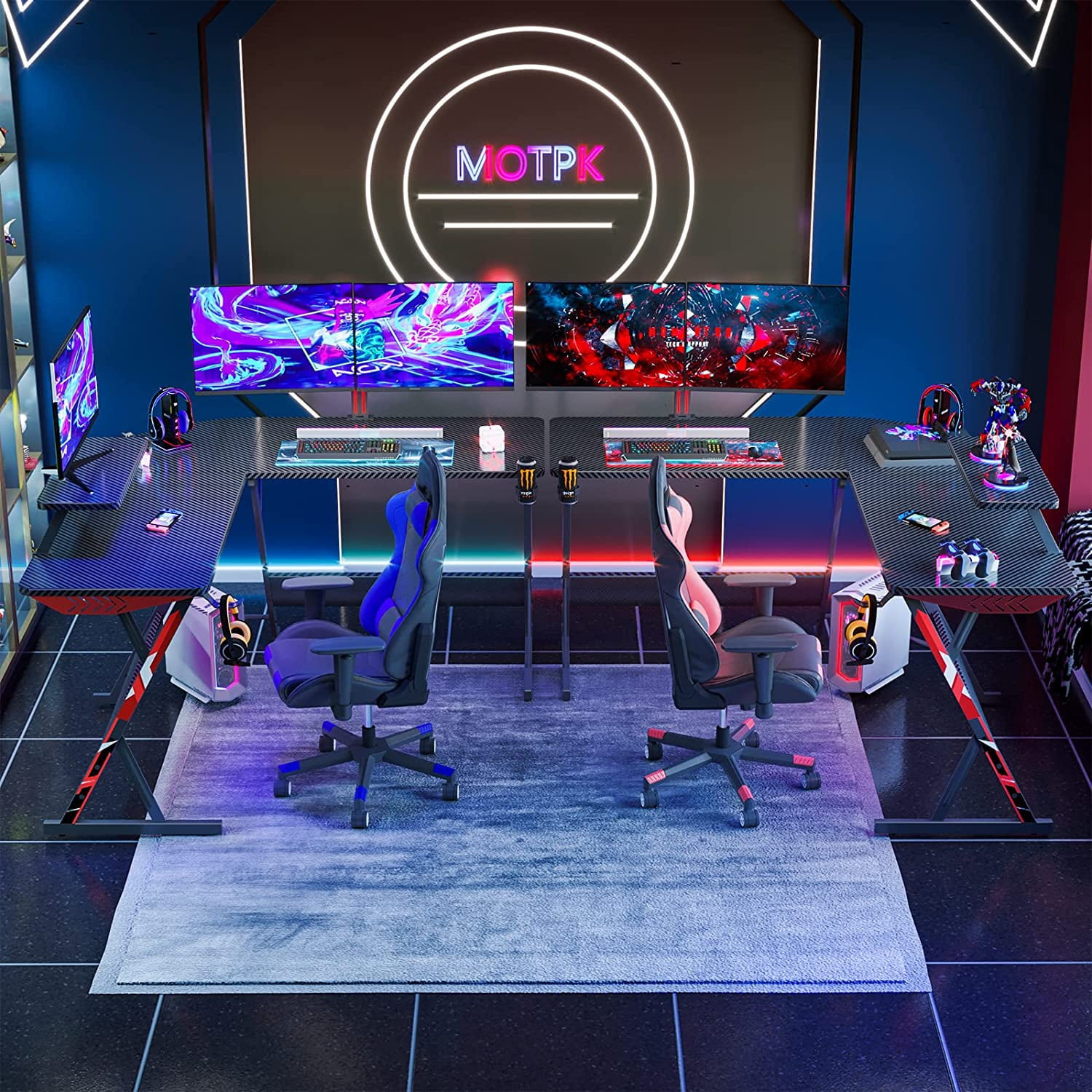 51 Large Carbon Fiber Gaming Desk L-Shaped Monitor Stand - Black&Red –  Motpk Game
