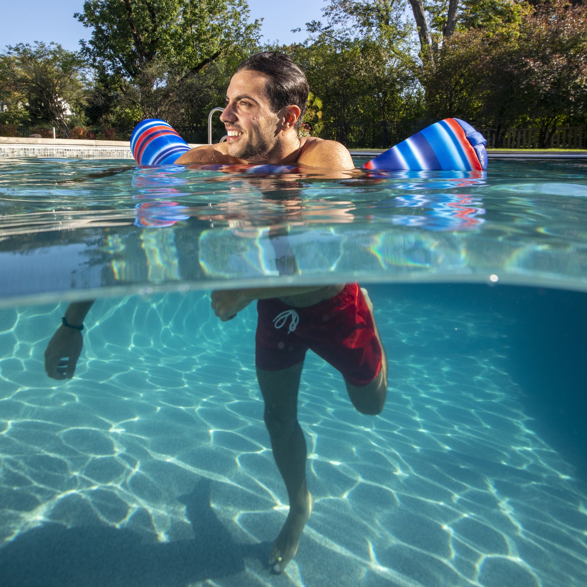Big Joe Noodle Pool Float Kids and Adults Doubled Sided Mesh 4 feet Bean Filled Pool Float with No Air Required Blurred Americana