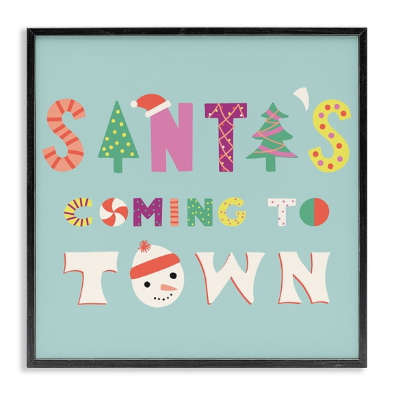 Stupell Industries Cottage Whimsical Santa's Coming To Town Black Framed Giclee Art, 12 x 12, by Sazerelli Designs