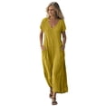 thumbnail image 4 of Women's Linen Cotton Blend Dress with Three Quarter Sleeves Pleated Solid, 4 of 9