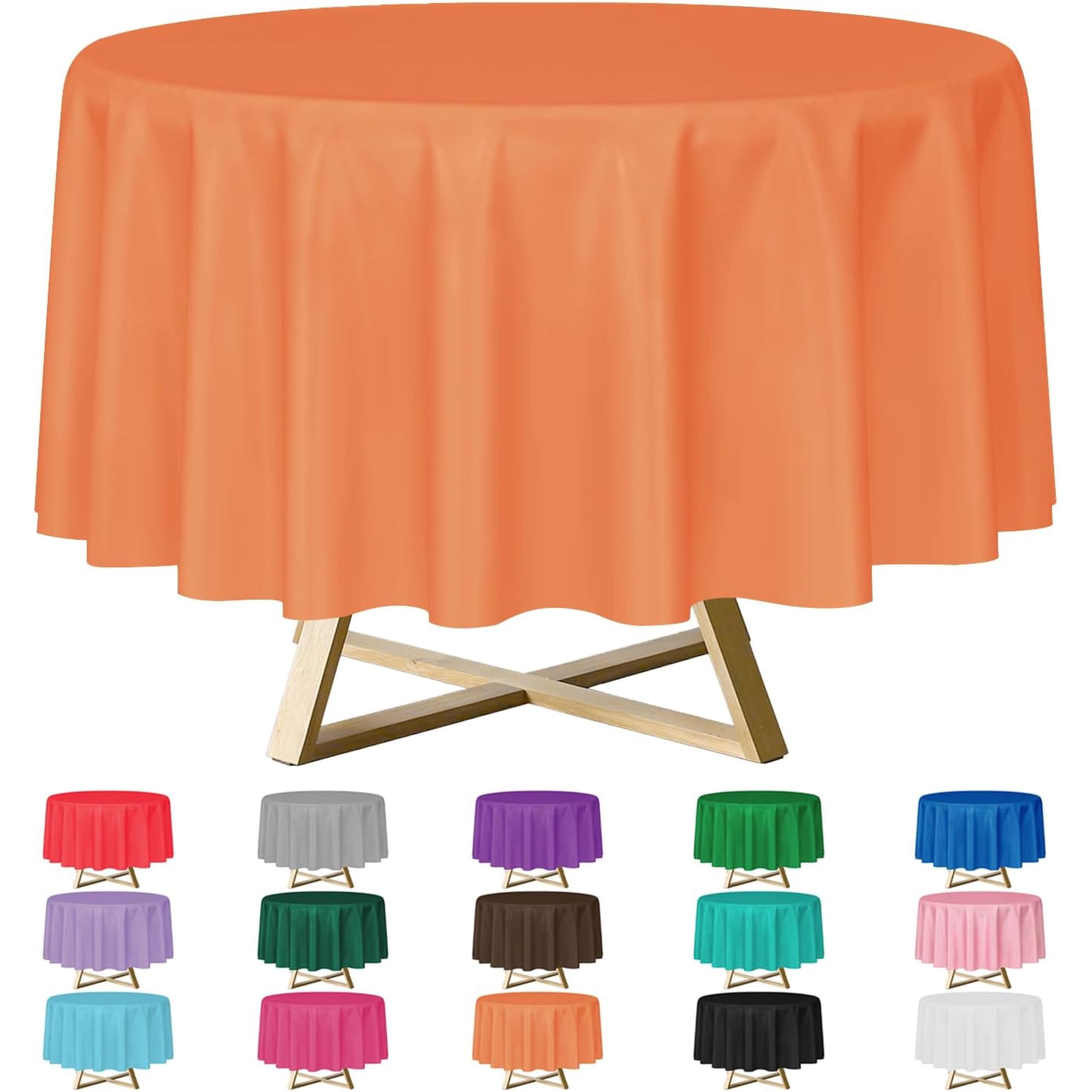 12 Pack Orange 84 Inch Disposable Plastic Tablecloths Round Table Cloth Plastic Table Cover for Parties