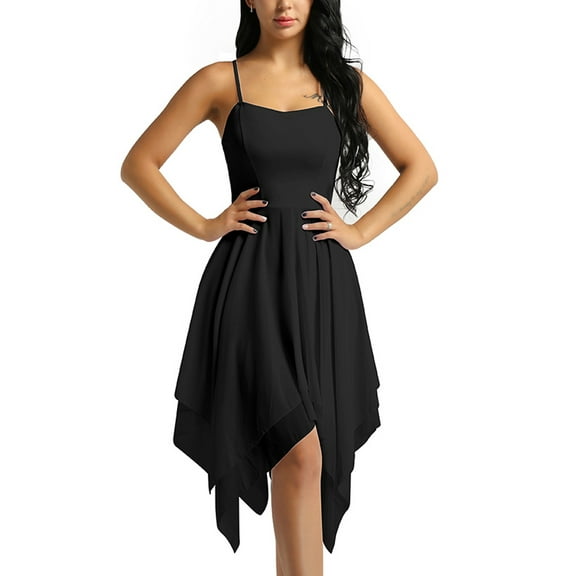 Manyakai Womens Spaghetti Straps Flowy Chiffon Lyrical Dance Dress Modern Contemporary Dancewear Black M