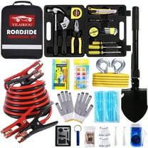 YILAIRIOU Vehicle Booster Emergency Kit with Jumper Cables, Tow Strap, Survival Shovel, 124 Pcs Supplies