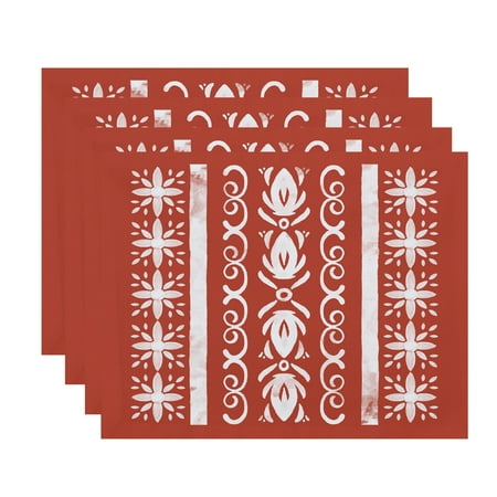 

Simply Daisy 18 x 14 inch Cuban Tile 2 Geometric Print Placemat (Set of 4) Red Orange