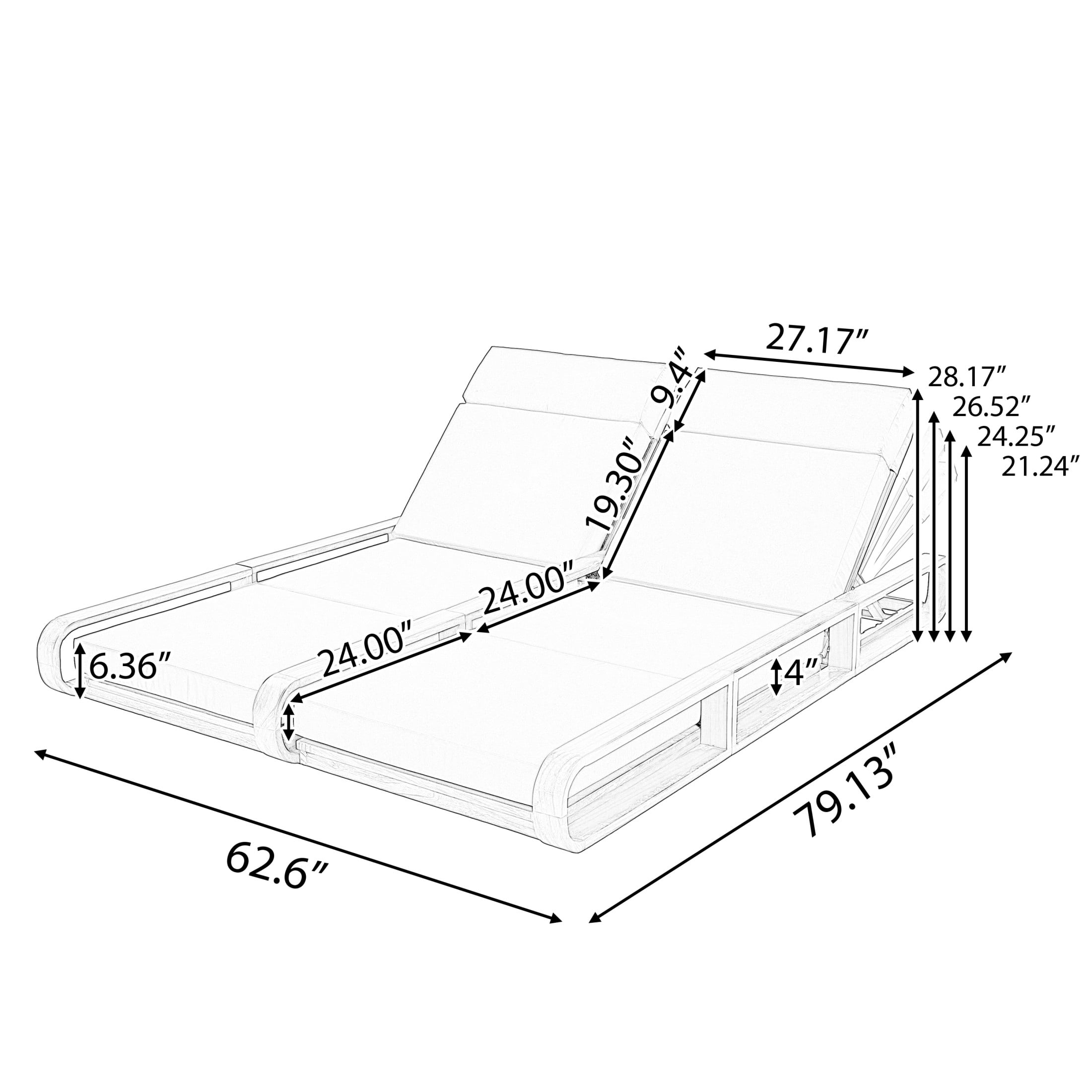 Christopher Knight Home 79" Outdoor Double Chaise Lounge Set with 4-Fold Beige Cushions, Light White