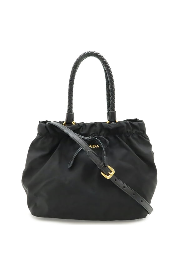 Pre-Owned PRADA Ribbon Handbag Tote Bag Shoulder Nylon NERO Black BN1778