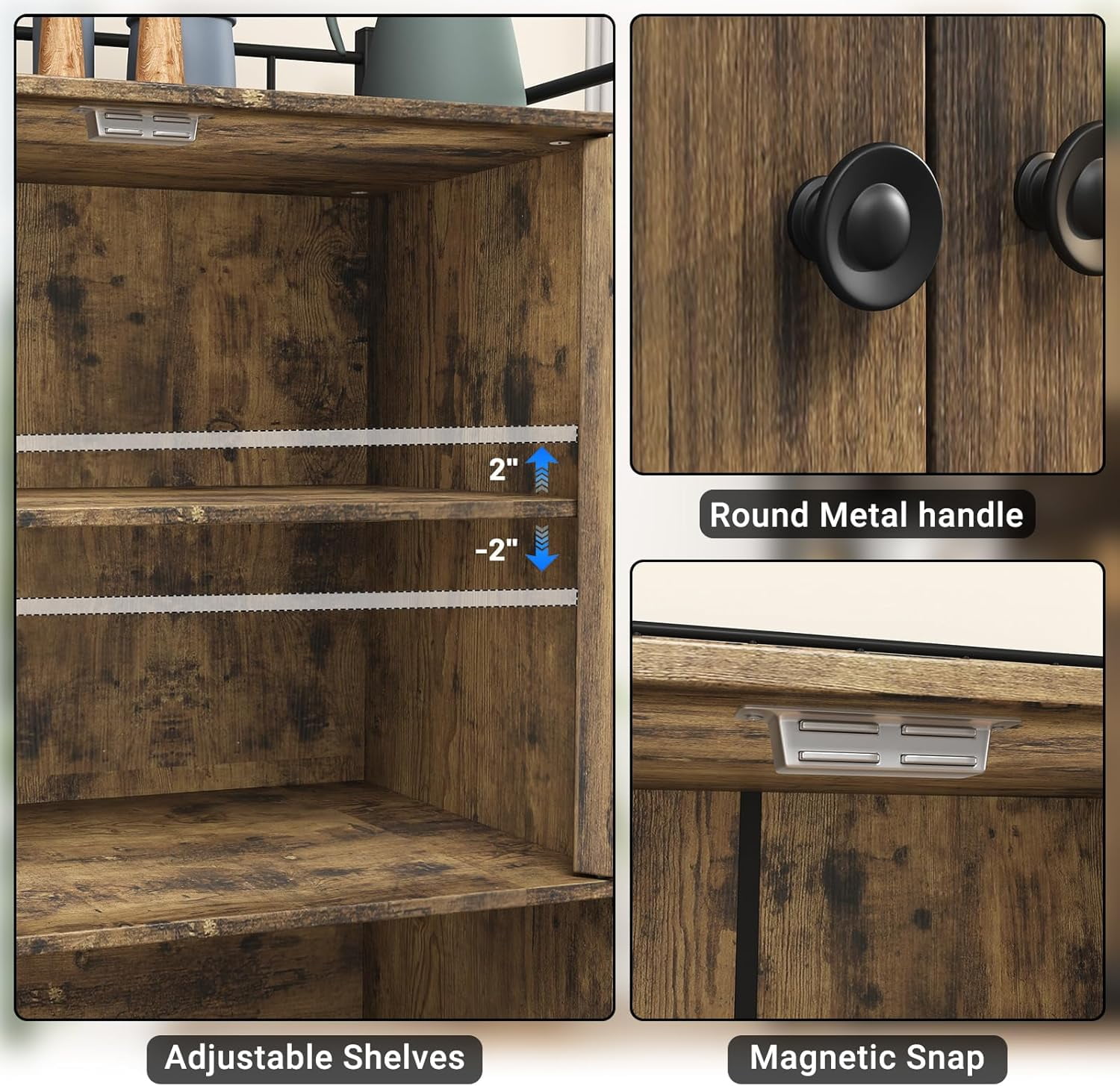 NEGYLIM 71" Kitchen Pantry Storage Cabinet, Freestanding Larder Cupboard, Kitchen Hutch Cabinet with Microwave Stand,Utility Pantry with Doors and Shelves for Dining Room, Living Room, Brown