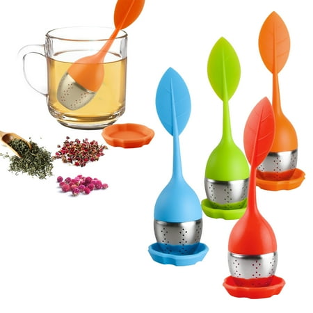 

Leaf Tea Infuser for Tea Pot Mug Cup- Loose Tea Strainer Steeper for Fennel Tea Rooibos Tea Herbal Team Red Green Blue Orange Set 4