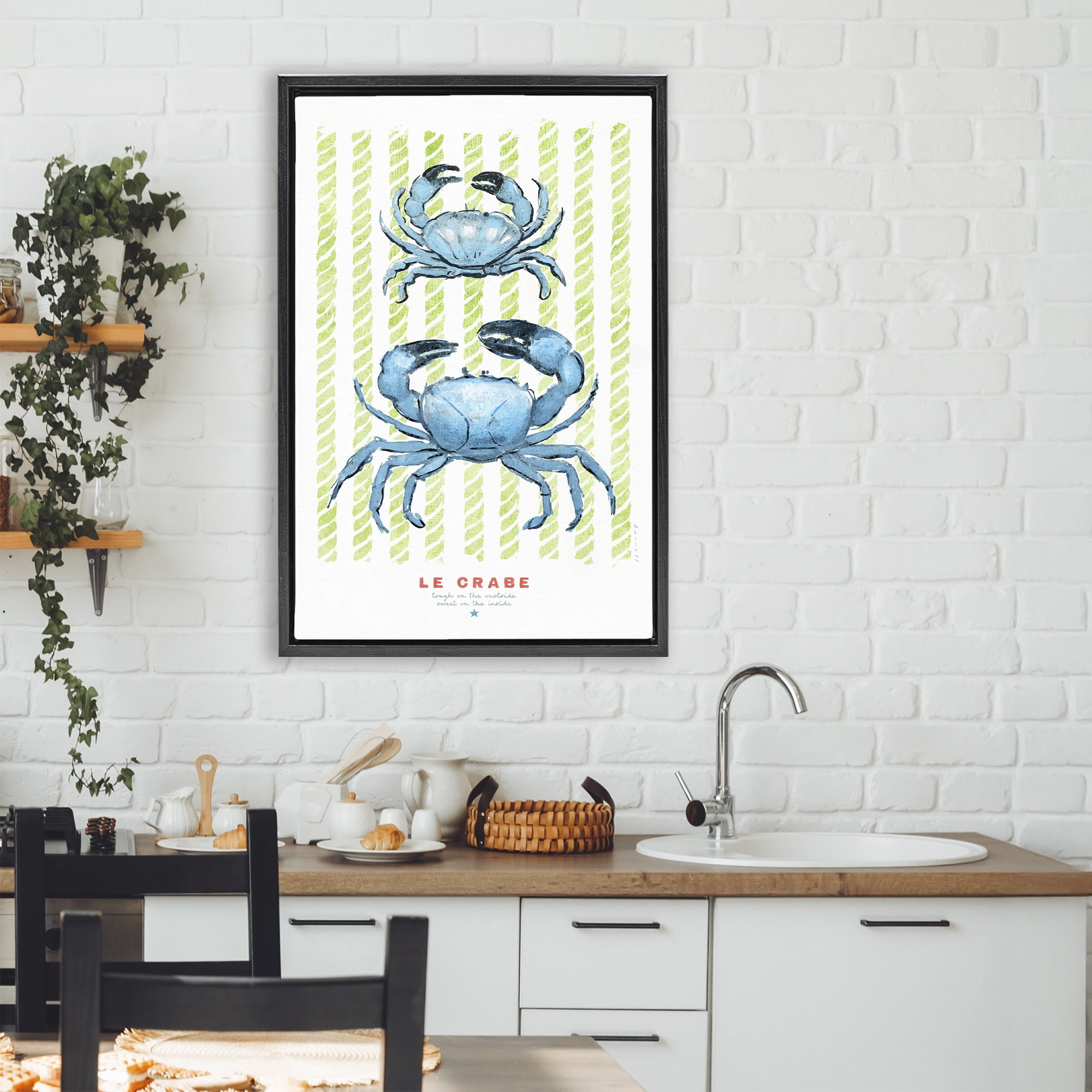 Stupell Industries Modern Bistro Crabs Black Framed Floater Canvas Wall Art, design by Chad Barrett