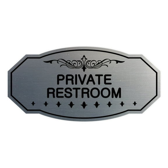 Victorian Private Restroom Sign (Brushed Silver) - Medium 4" X 8"