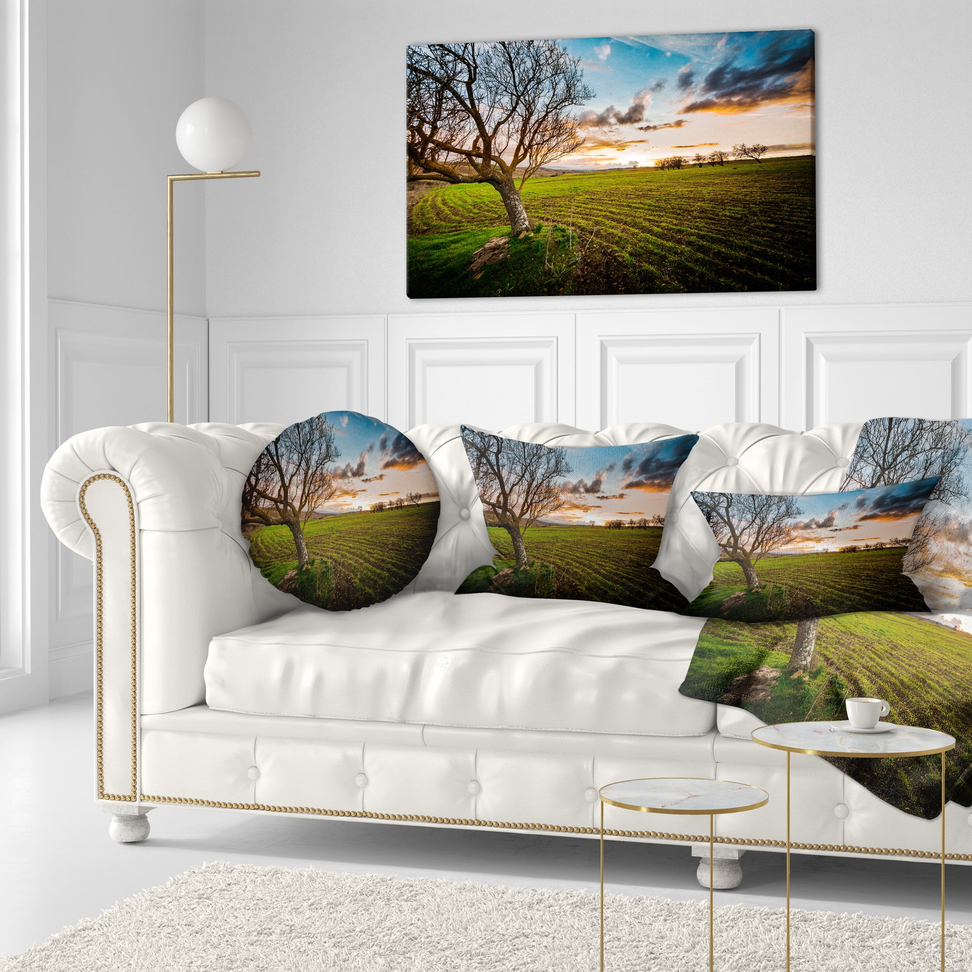 Designart Sunset in Sardinia Grassland - Landscape Printed Throw Pillow - 12x20