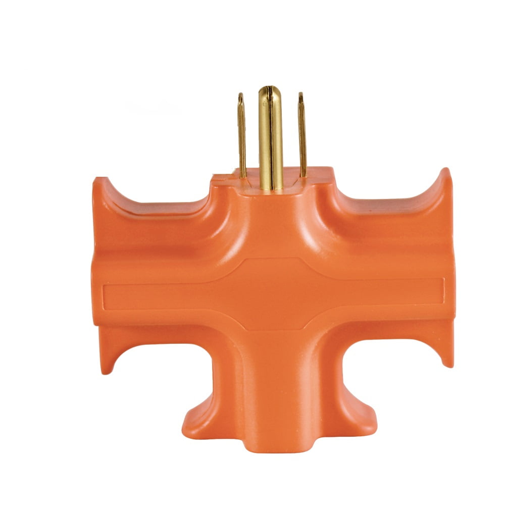(2 pack) Hyper Tough Heavy Duty 3 Way Grounded Outlet Indoor Adapter, Orange, 15 Amps