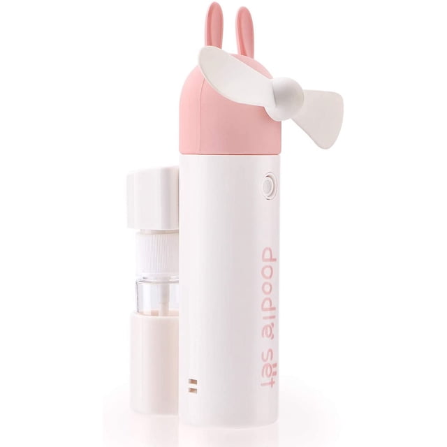 Ventilador portátil, mini ventilador, ventilador nebulizador portátil, ventilador recargable USB. La batería de 1200 mAh funciona durante 6 horas de trabajo continuo. (Rosa)