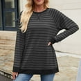 thumbnail image 2 of Lenpel Women's Long Sleeve T Shirts Trendy Fall Crew Neck Side Split Stripped Casual Tops Oversized Tee Shirts, 2 of 7