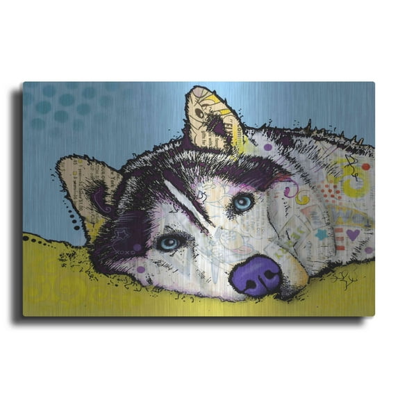 Luxe Metal Art 'Siberian Husky 2' by Dean Russo, Metal Wall Art, 16"x12"
