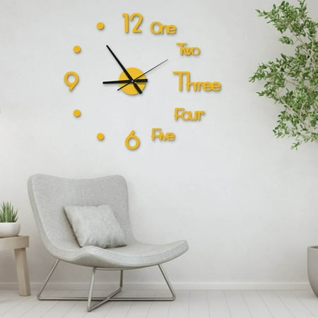 Newxiaaa Silent Non-Ticking Kids Wall Clock, Easy Setting Silicone Clock Small Silent Wall Clock for Living Room Alarm Clock for College Dorm, for Desk, Adult, Kid, Gift (Gold)