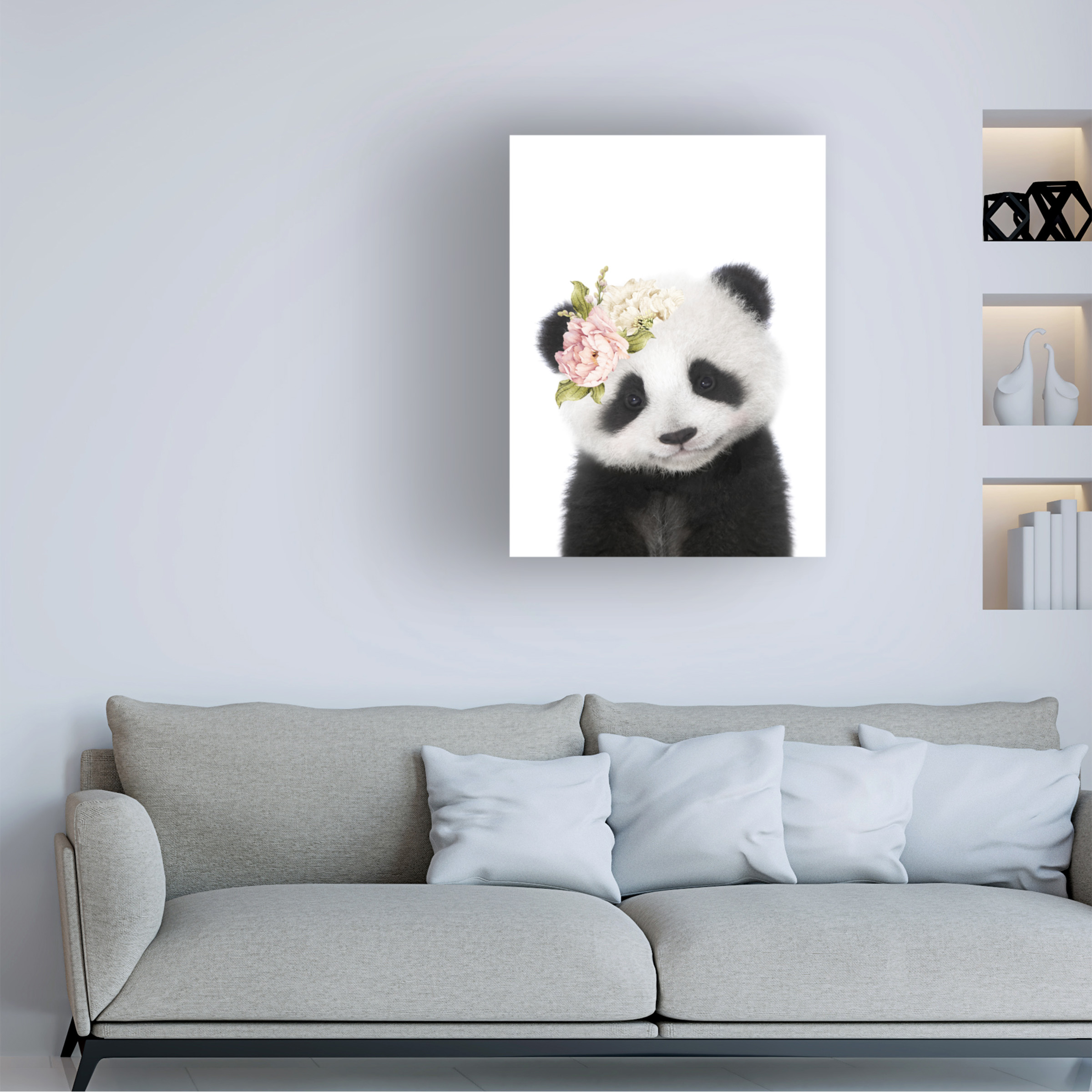 Lola Peacock 'Floral Baby Panda' Canvas Art