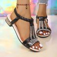thumbnail image 3 of Low Heeled Sandals for Women Vintage Rhinestone Open Toe Elegant Dressy Party Prom Heels Elastic Ankle Strap Black Size 6.5, 3 of 9