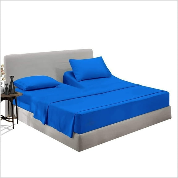 Top Split Head Flex Sheet Set-for Adjustable Bed-4 Pcs -100% Egyptain Cotton 700 Thread Count - 15-Inch Deep Pocket - King Size Royal Blue Solid - Split Down 36 inches from The top
