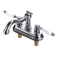 thumbnail image 5 of Chrome Polished Heavy Duty Brass Centerset Bathroom Sink Faucet 4" L Lux Belle Style White Double Handles Labeled Hot and Cold Accent Vanity Faucets with Supply Lines Renovators Supply Manufacturing, 5 of 8