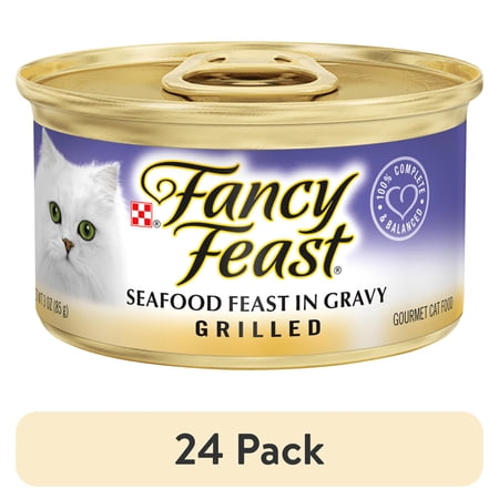 (24 pack) Purina Fancy Feast Grilled Kitten Food Wet Cat Food Seafood Feast & Gravy 3 oz Can