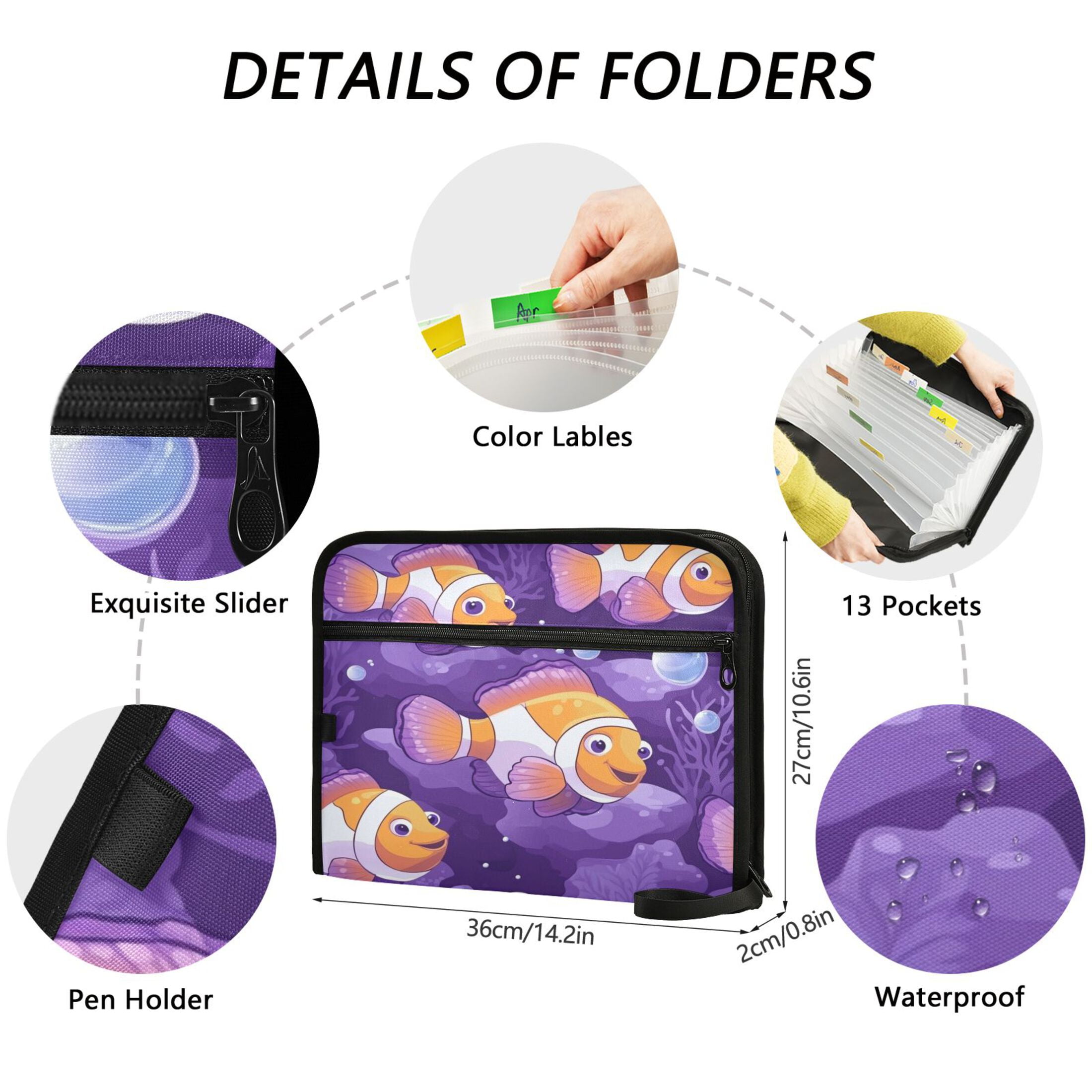 WOBOGO Tropical Clownfish Expanding File Folder Letter Size Accordion Filing Organizer 13 Pocket Separate Organ Pocket