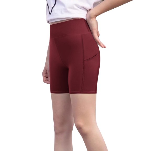 Akafmk High-Waist Butt-Lifting Yoga Shorts,Solid Color Athletic Bottoms with Pockets,Ideal for Running and Fitness (Toddler Girl's or Girl's)