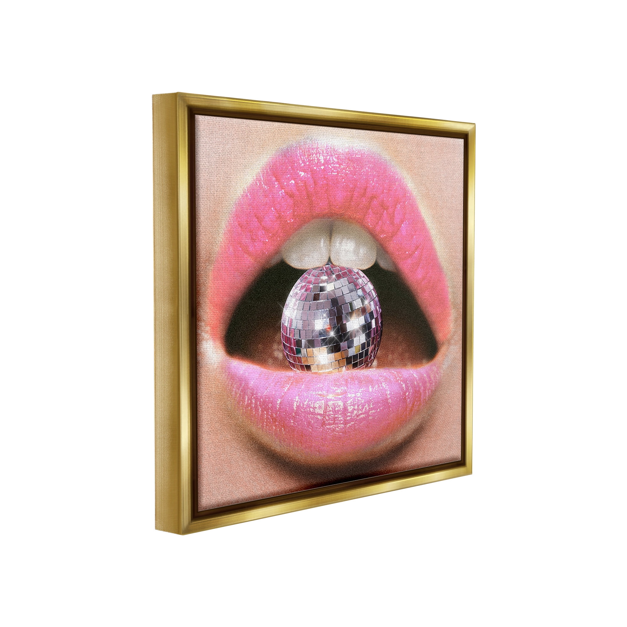 Stupell Industries Biting Disco Ball Novelty Painting Gold Floater Framed Canvas Art Print Wall Art, 18 x 18