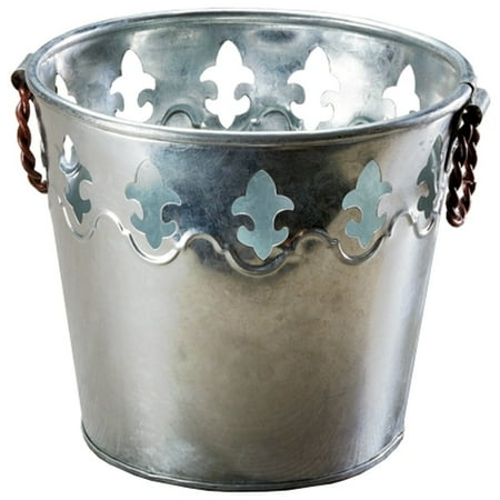 Large Metal Buckets For Drinks Galvanized Tin Metal Ice Bucket for Party Drinks or Planter Pail with Twisted Metal Handles, Fleur De Lis Cut Out Design ()
