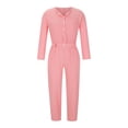 thumbnail image 5 of Women's Spring Fall Jumpsuits Casual Dressy One Piece Outfits V Neck Long Sleeve Belt Pockets Long Pants Romper Pink L, 5 of 7