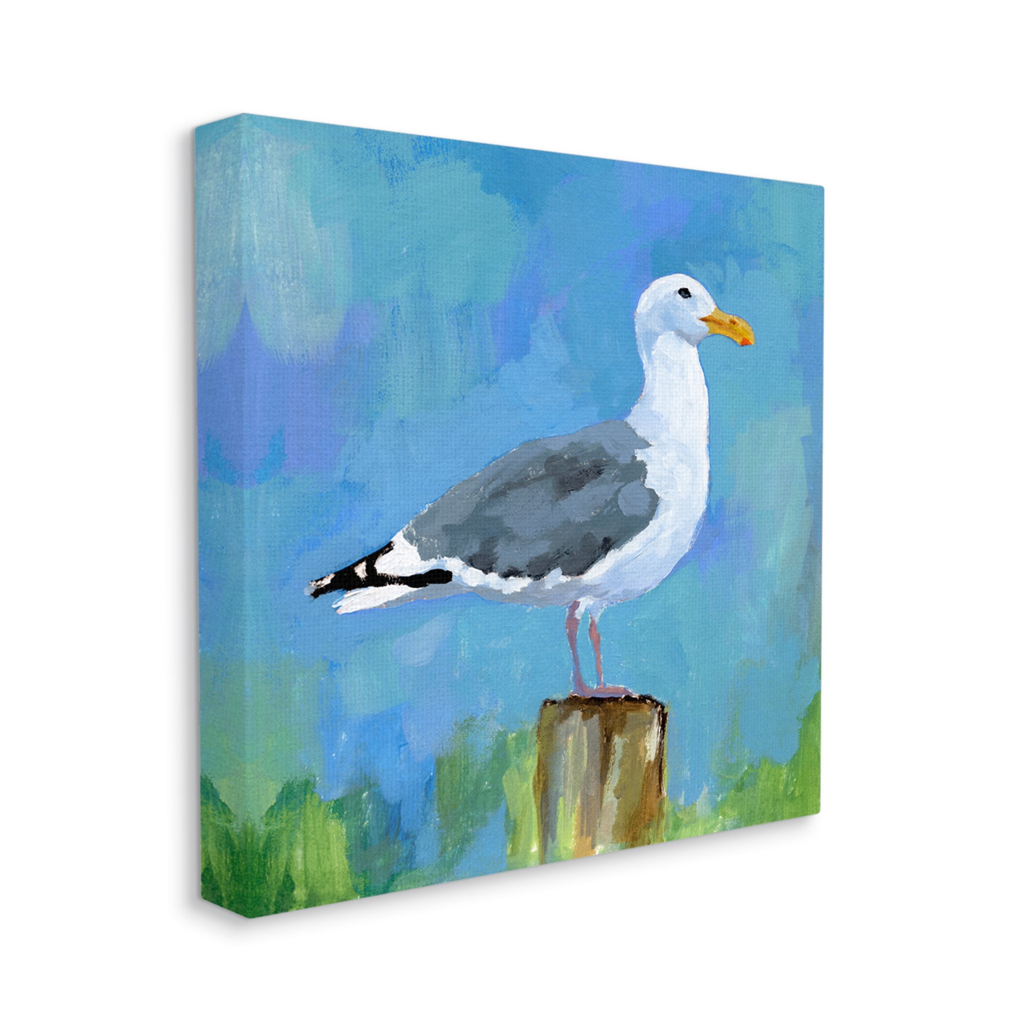Stupell Industries Seagull Perched Painting Animals & Insects Painting Gallery Wrapped Canvas Print Wall Art, 17 x 17