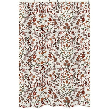 Boho Floral Wildflower Rust Orange and Ivory Fabric Shower Curtain Women Girl by Sweet Jojo Designs