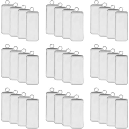 50pcs 10x25mm Rectangle Trays Pendant Stainless Steel Pendant Cabochon Settings Bezel Trays for Jewelry Making DIY Findings for diy