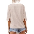 thumbnail image 2 of Summer Solid Color Women V-neck Casual T-shirt Half Sleeve Simple Tops, 2 of 4
