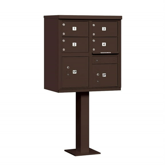Cluster Box Unit with 4 Doors and 2 Parcel Lockers in Bronze with USPS Access Type V