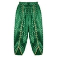 thumbnail image 5 of inhzoy Girls Indian Dhoti Pants Satin with Elastic Waist Gold Trim Metallic Floral Print Trouser Dark Green 10, 5 of 7