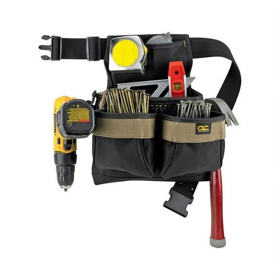 Custom Leather Craft Framer's Nail and Tool Bag with Belt - 5 Pockets - Multicolor, 11" W x 14" H x 7" D