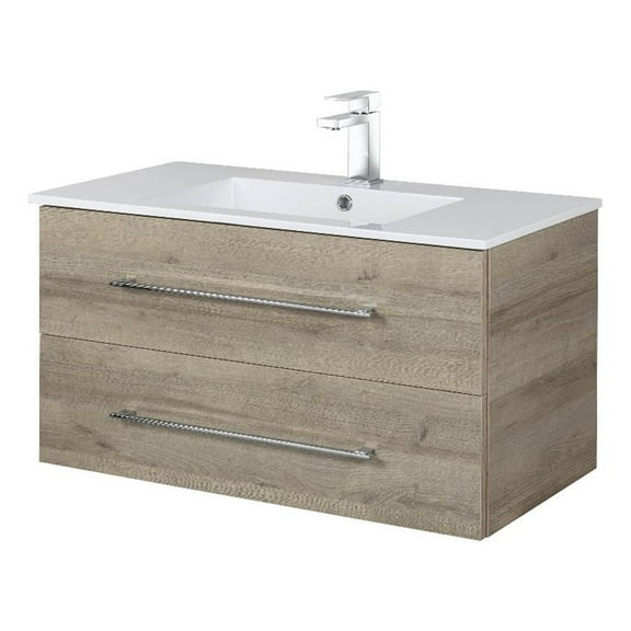 Cutler Kitchen and Bath Kato 36" Wood/Cultured Marble Bathroom Vanity in Oak