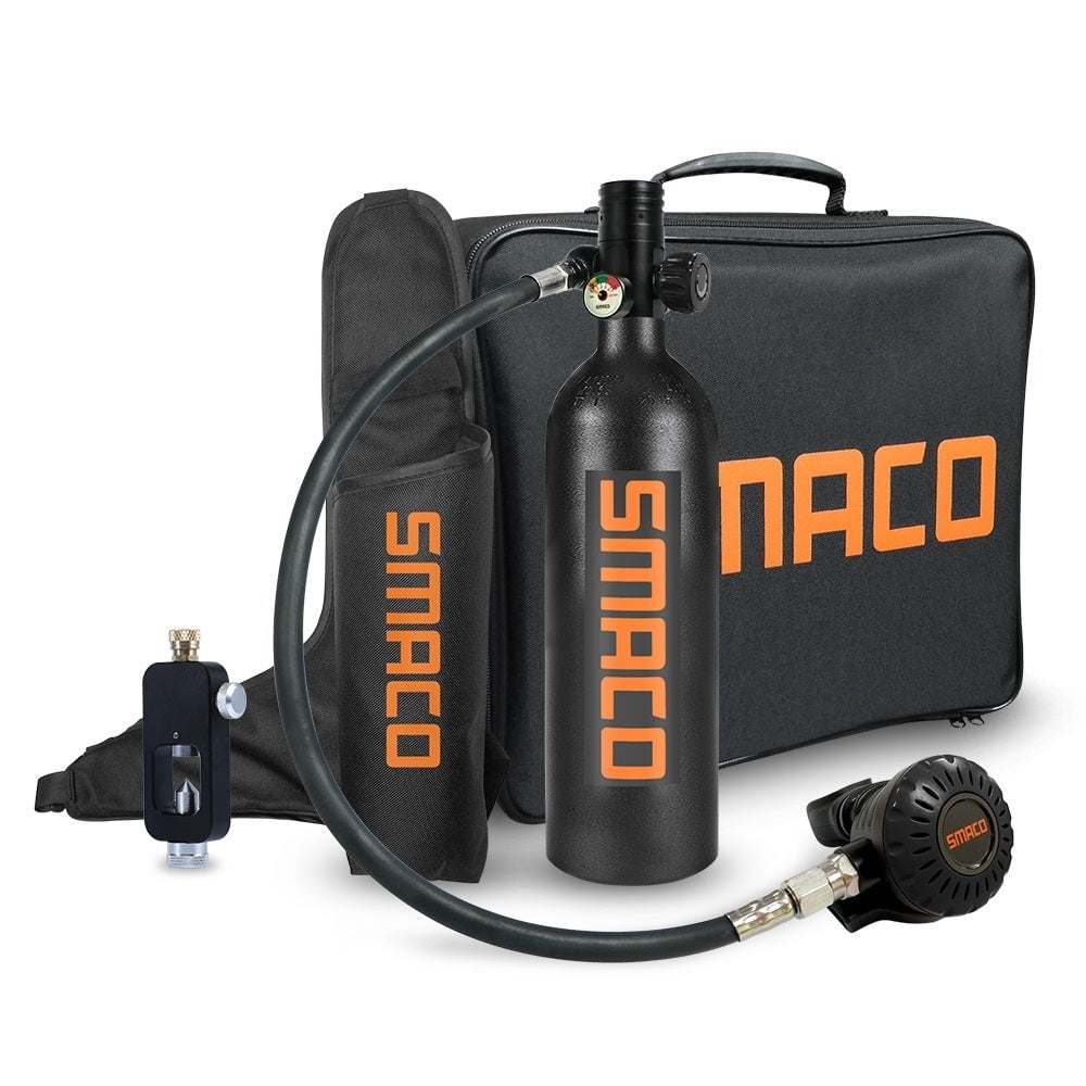 SMACO 1L Mini Scuba Diving Oxygen Cylinder Tank Full Face Snorkel Mask Kit S400+ 