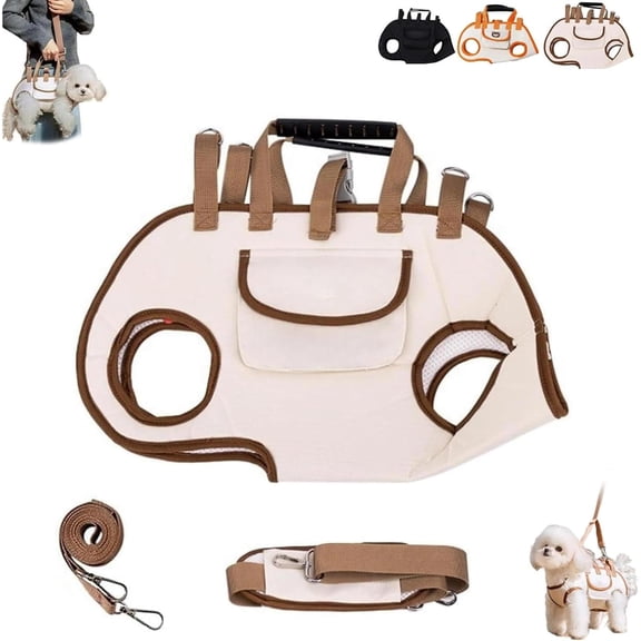 Outdoor Portable Breathable Pet Leash 2-in-1 Backpack, Hands Free Yorkie Shoulder Carrier, Dog Full Body Lift Harness for Small Dogs, Adjustable Breathable Vest Straps (Beige,S)