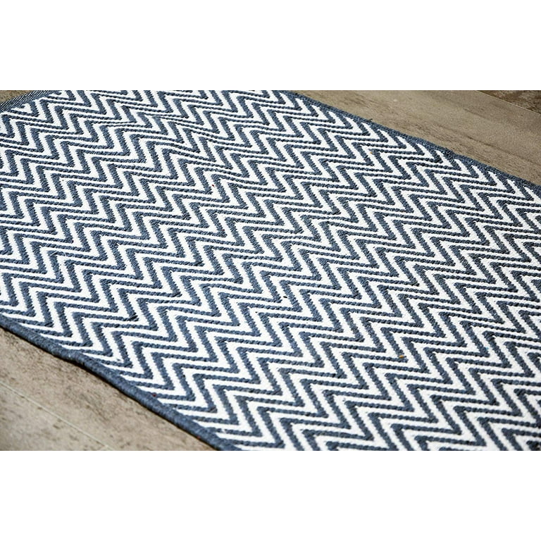Light Gray & White Cotton Door mat Rug Indoor Outdoor - 2x3' Zig