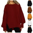 thumbnail image 5 of Womens Oversized Sweatshirts Side Split Casual Crewneck Plain Pullover 100% Polyester Baggy Loose Fall Tops (2XL, Brown), 5 of 5