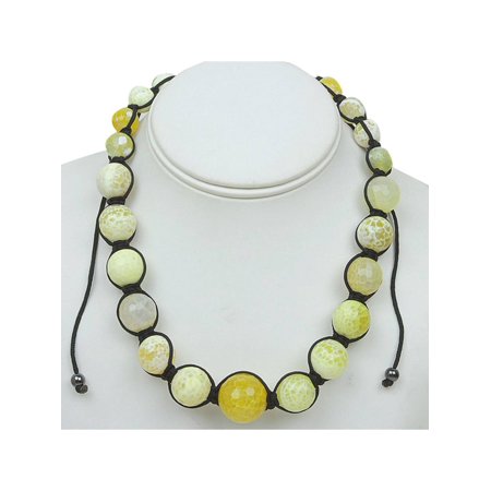 18" Yellow Agate Faceted Round Beads in Black Lace Adjustable Necklace (18"-24")