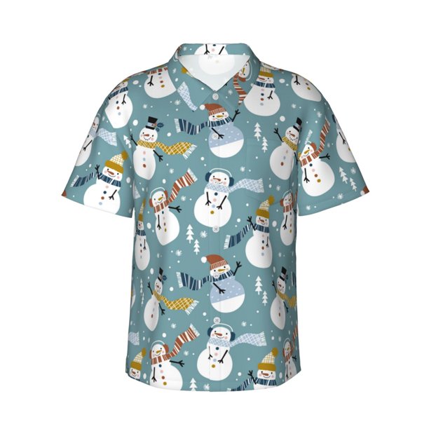 Balery Snowflake Scarf Snowman Camisas hawaianas de manga corta para hombre, camisas playeras de corte holgado, camisas de vacaciones con botones,3X-Large